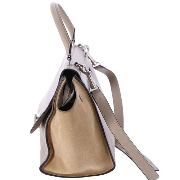 Celine Trapeze Convertible Satchel Crossbody Suede Leather Beige Silver Italy - Picture 5 of 13